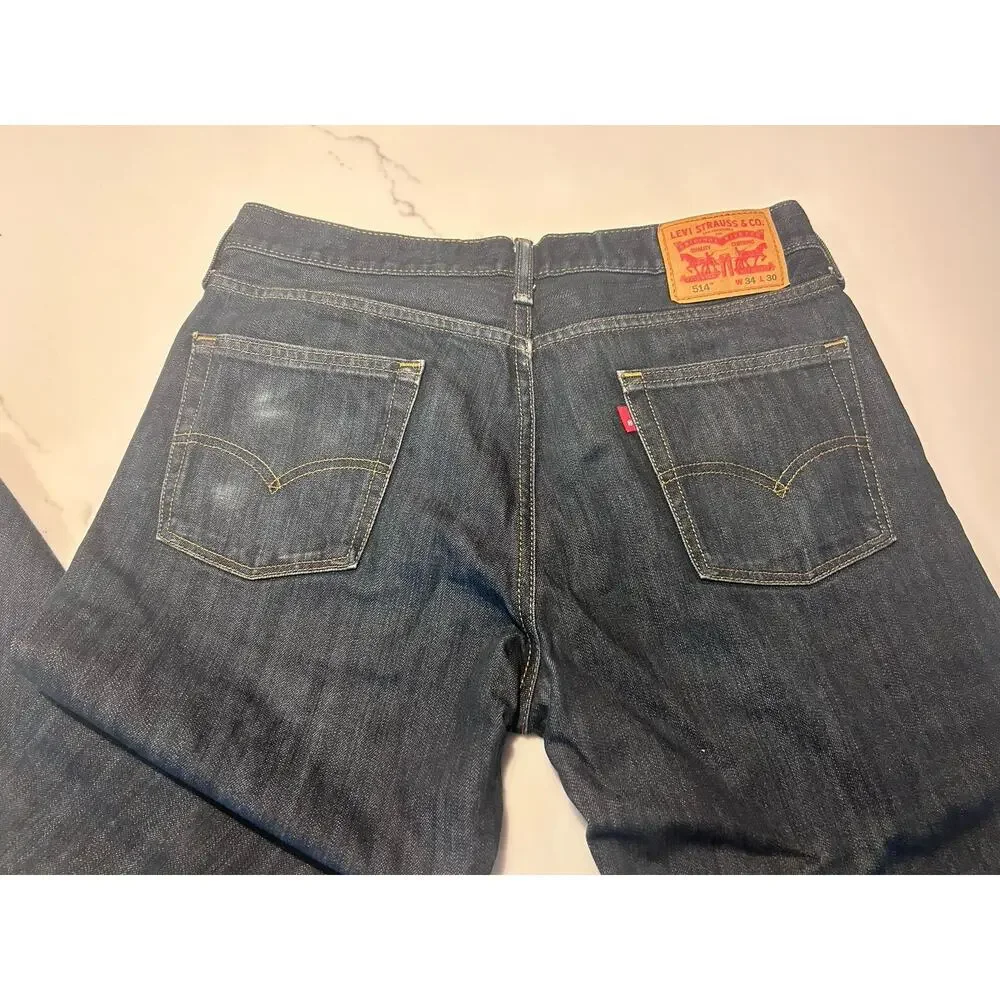 Levi’s 514 Button Fly Jeans 34x 30Blue Denim‎ Pants Ca00342 WPL 423